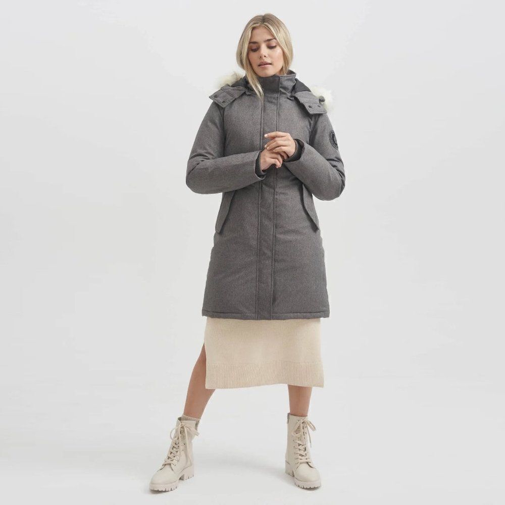 Toboggan Gia Gray Mid Length Down Fill Parka with Faux Fur Trim Hood